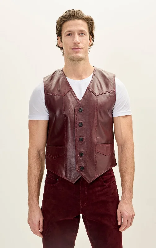 men's fleece-lined hoodie jacketClassic Club Style Leather Vest - Burgundy