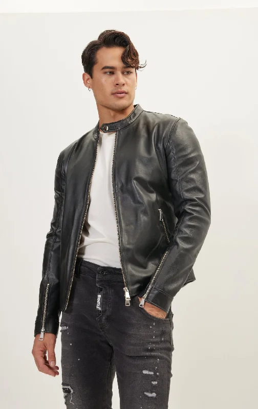 men's classic peacoat in navyClassic Cafe Racer Leather Jacket - Black Falcon