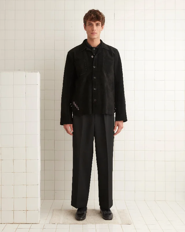 affordable men's leather jacketBuckled Suede Work Shirt - Black