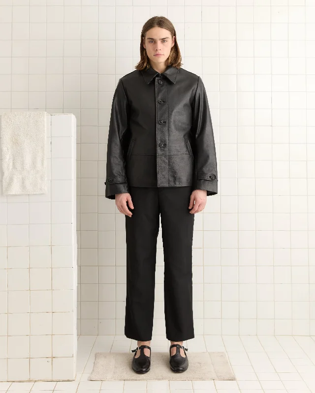 men's shearling coat with zippersCropped Continental Coat - Black