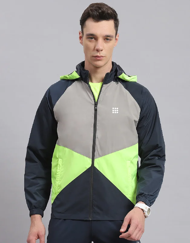 men's shearling-lined coatMen Navy Blue Solid Hooded Full Sleeve Jacket