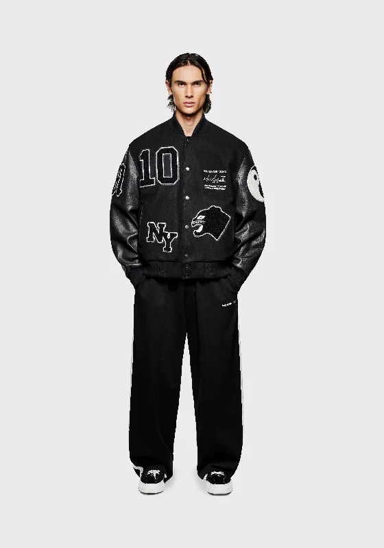 men's leather jacket with snap buttonsMKI PATCH VARSITY