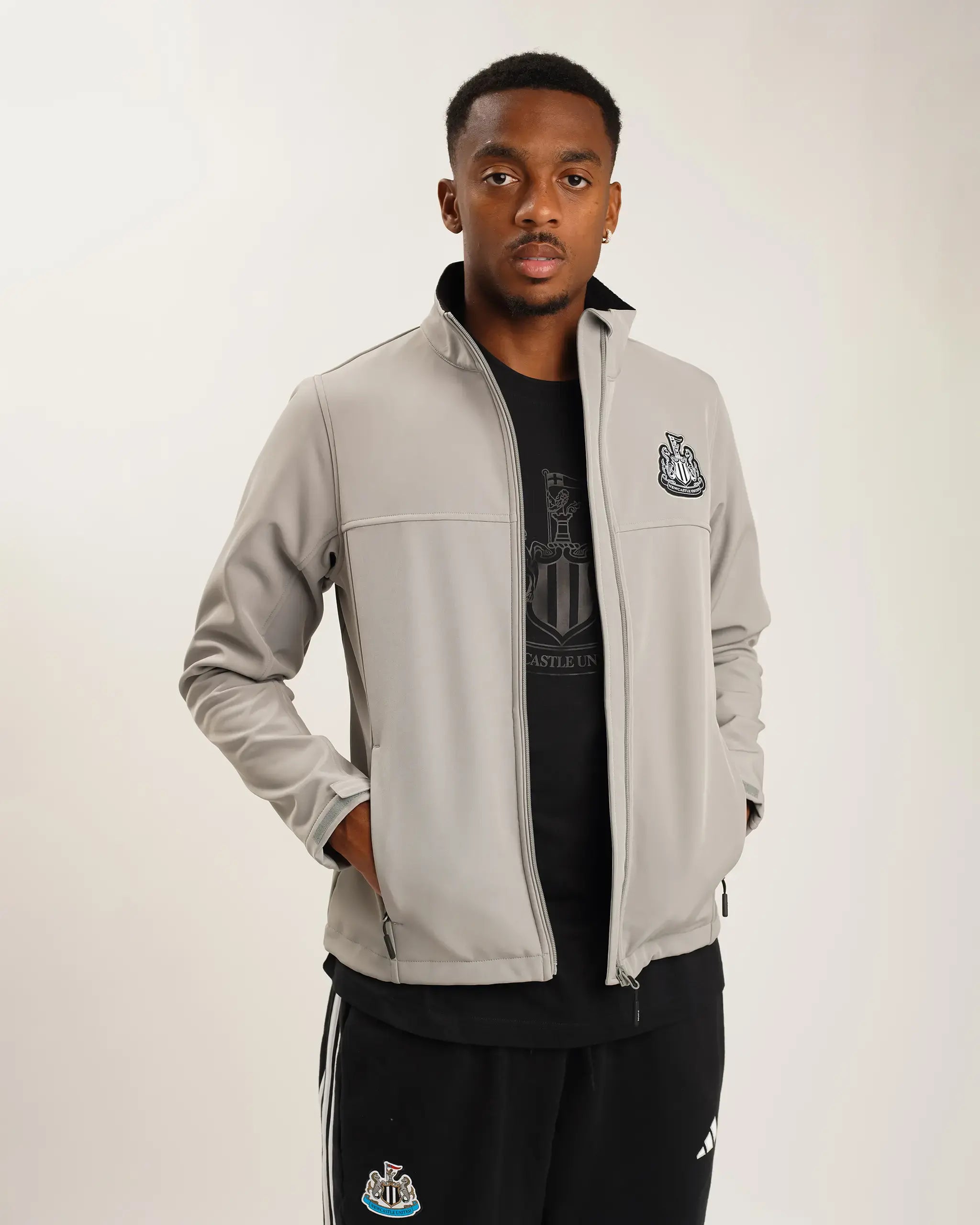 men's insulated parka with pockets and zippersNewcastle United Men's Grey Softshell Jacket