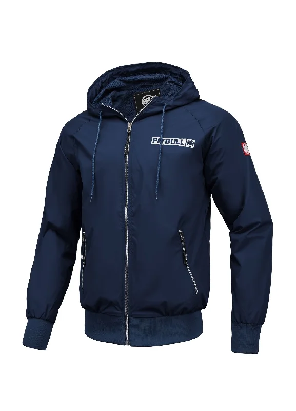 men's casual leather jacket with pocketsMen's hooded jacket Athletic Logo - Navy