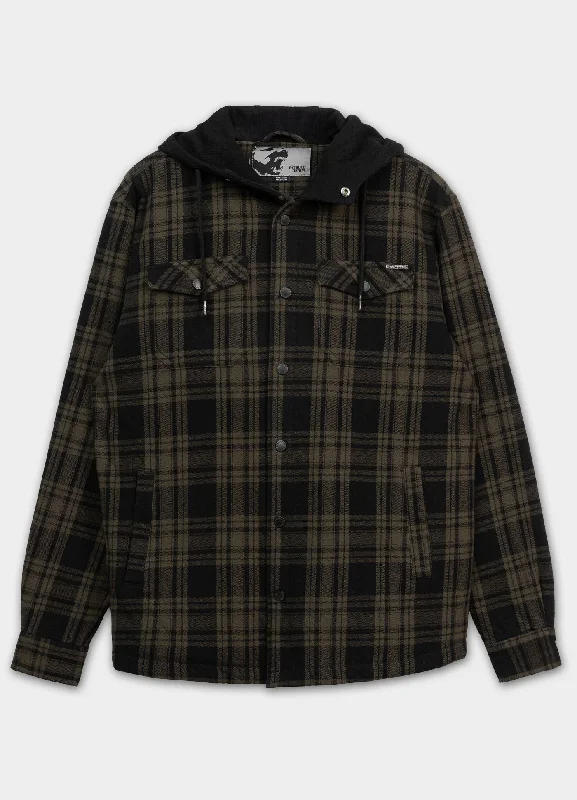 men's trench coat with adjustable cuffsHooded Padded Flannel Shirt Pioneer