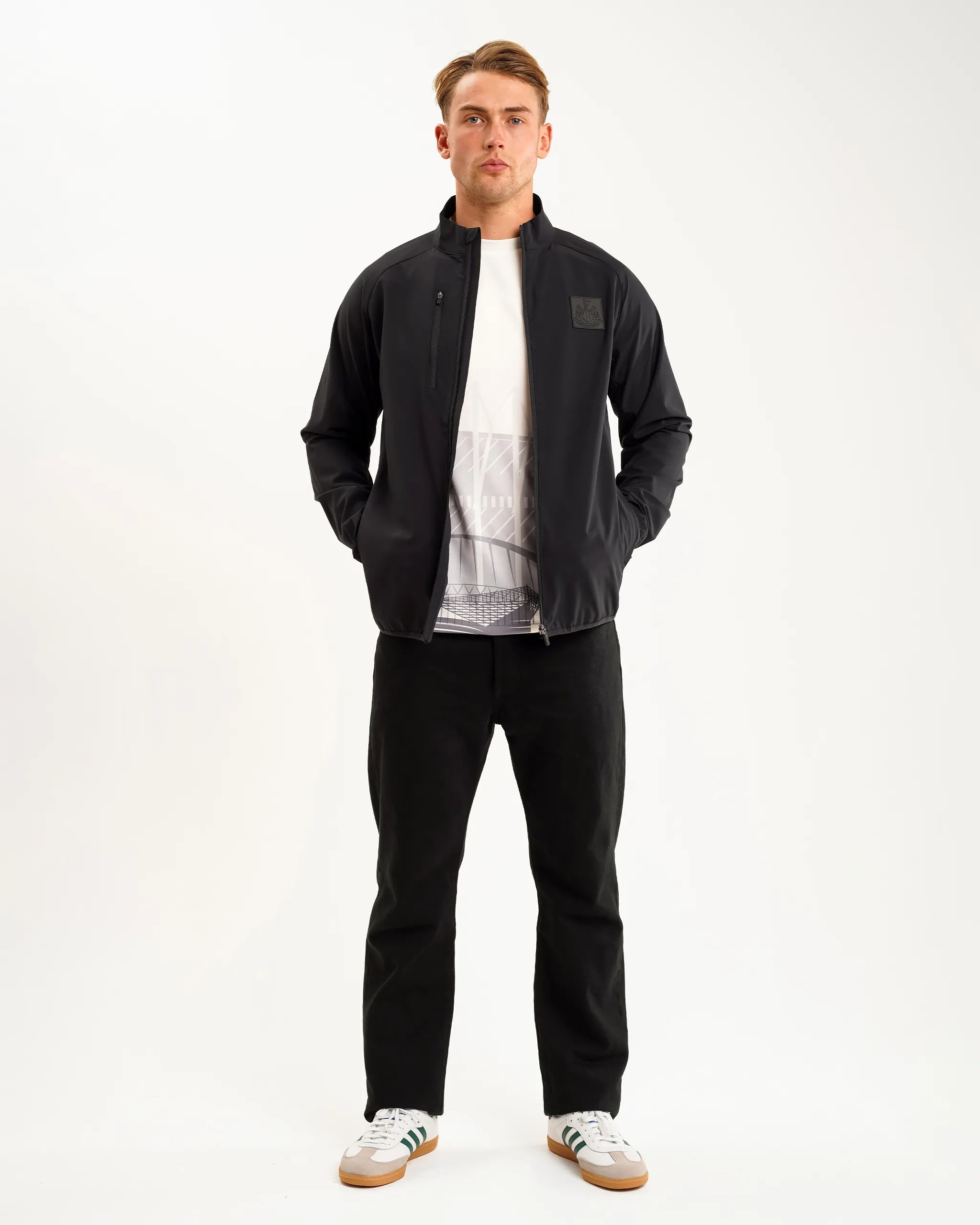 men's peacoat with double-breasted buttonsNewcastle United Men's Black Raglan Jacket
