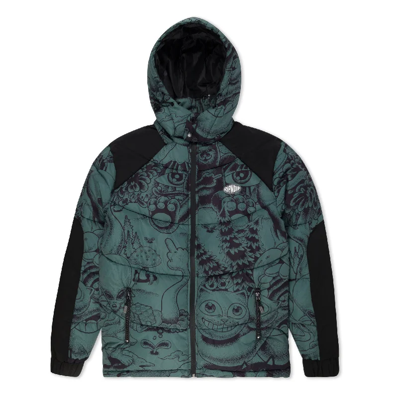 men's peacoat with inner liningDark Twisted Fantasy Puffer Jacket (Olive/Black)