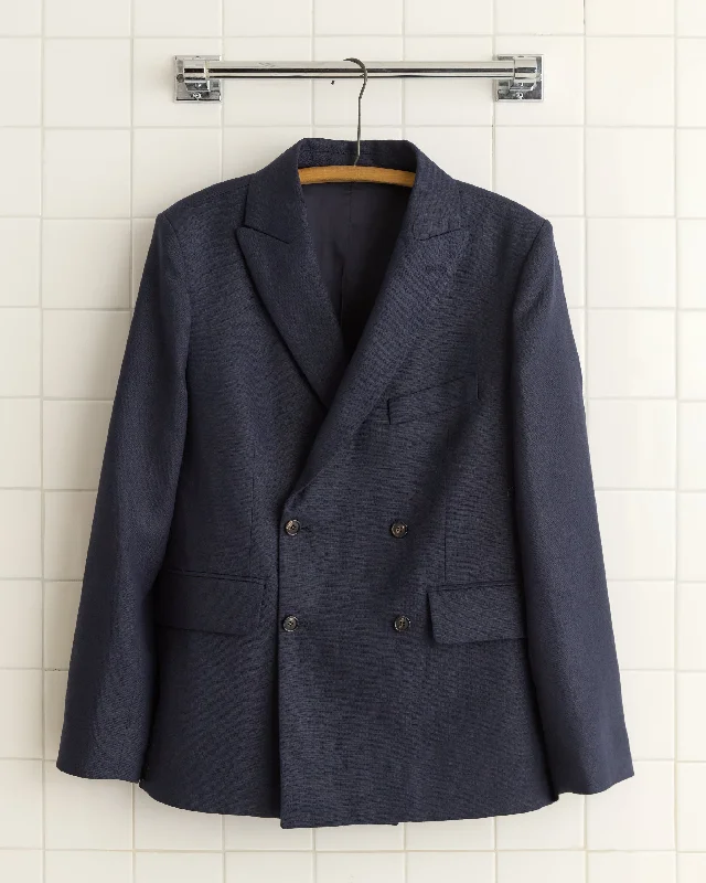 men's peacoat with beltLinen Double-Breasted Suit Jacket - Midnight